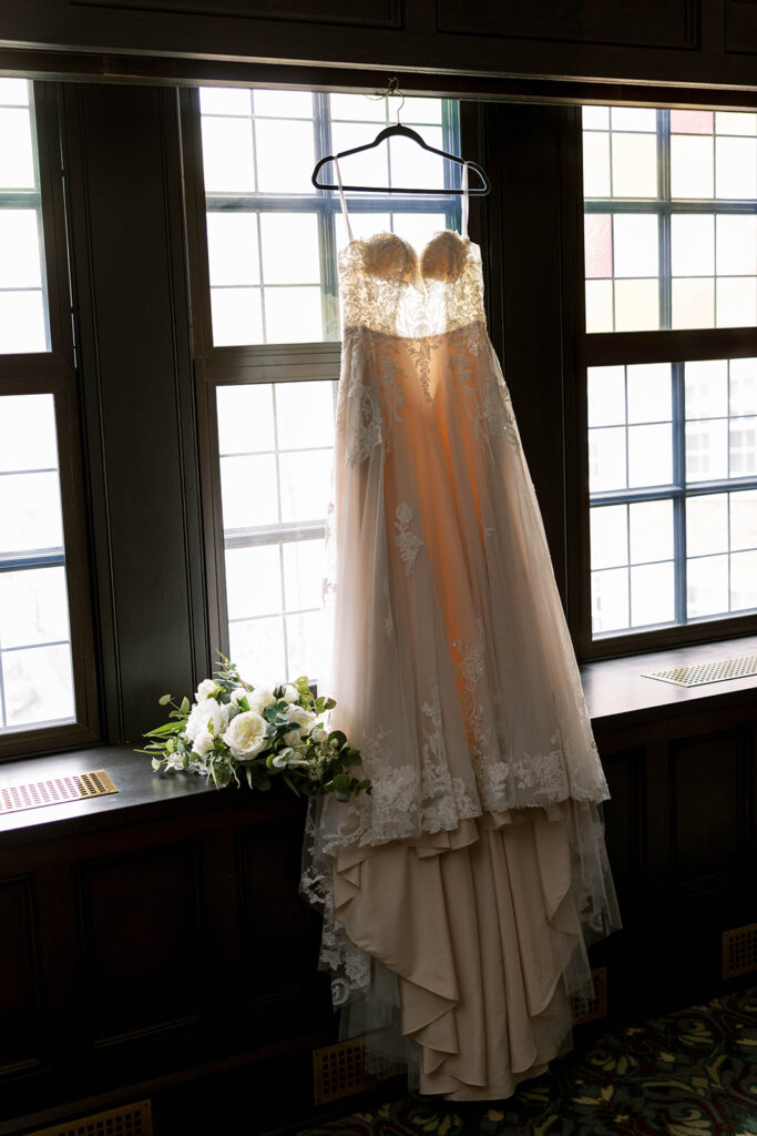 detail shot of the brides dress