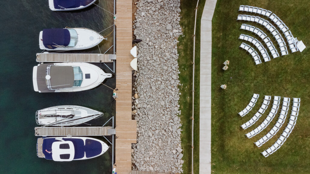 Ceremony aerial shot Charlevoix wedding