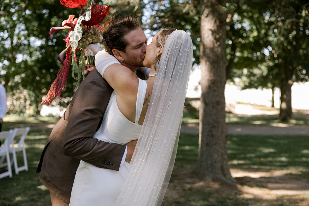 Just married couple kiss